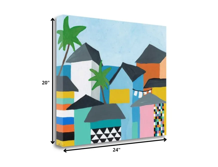 24" Colorful Beachfront Houses Print on Gallery Wrap Canvas Wall Art