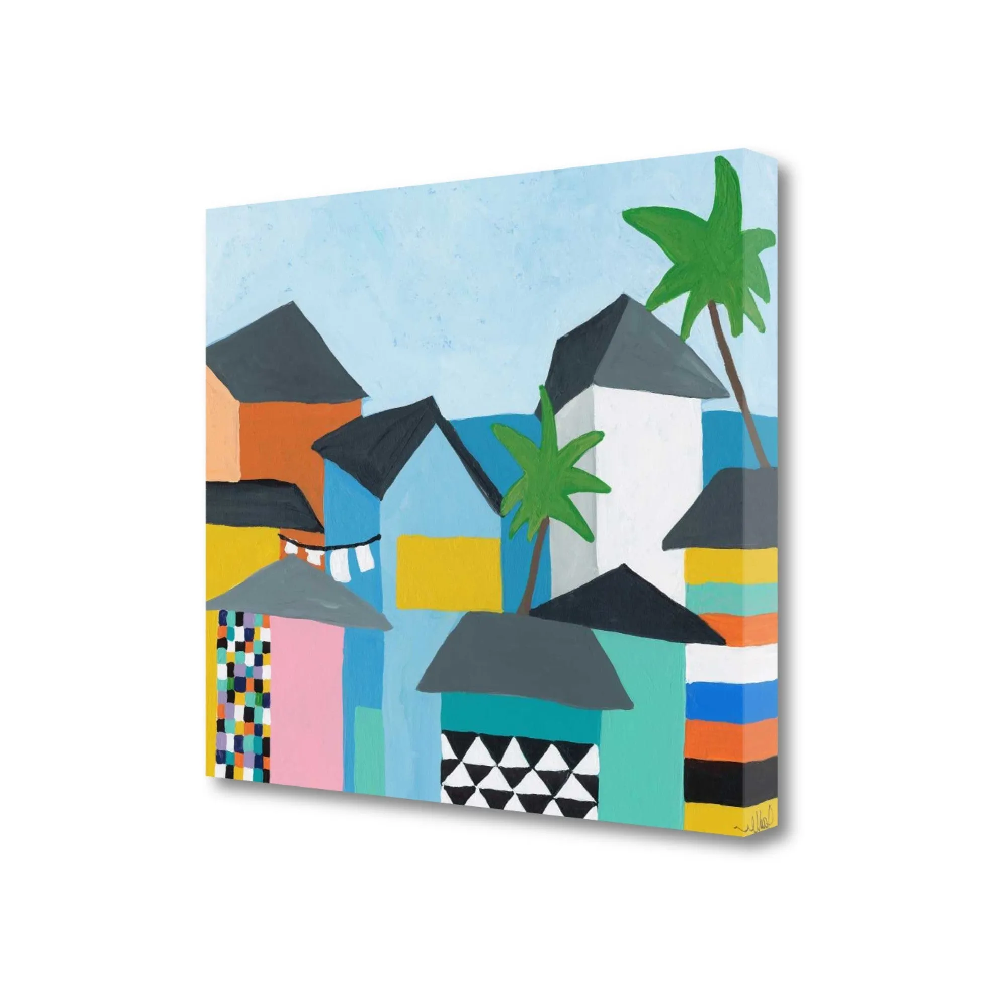 28" Colorful Beachfront Houses Print on Gallery Wrap Canvas Wall Art