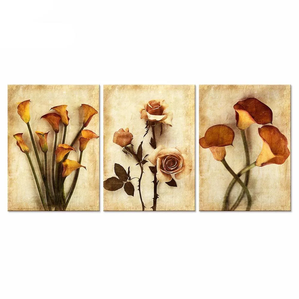3 Piece Set Frameless Flower Canvas Oil Wall Paintings