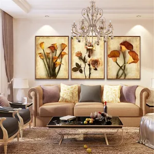 3 Piece Set Frameless Flower Canvas Oil Wall Paintings