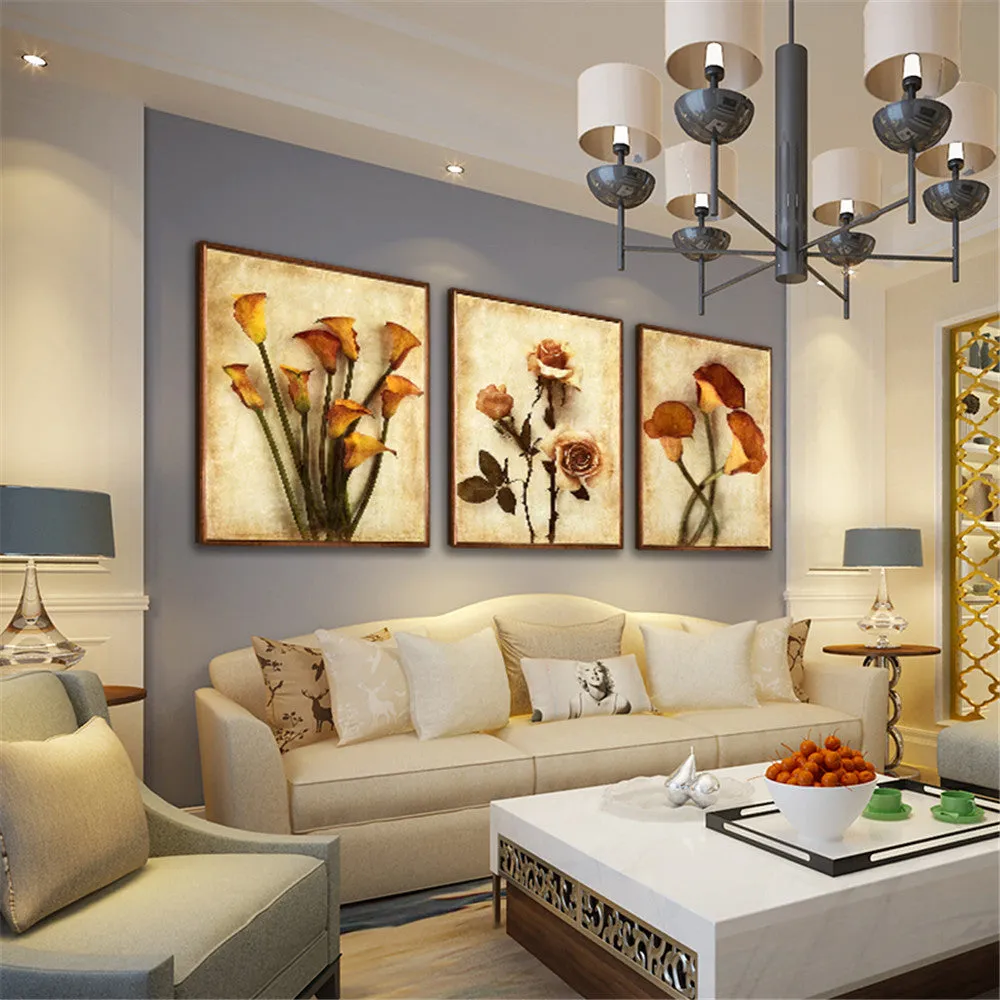 3 Piece Set Frameless Flower Canvas Oil Wall Paintings