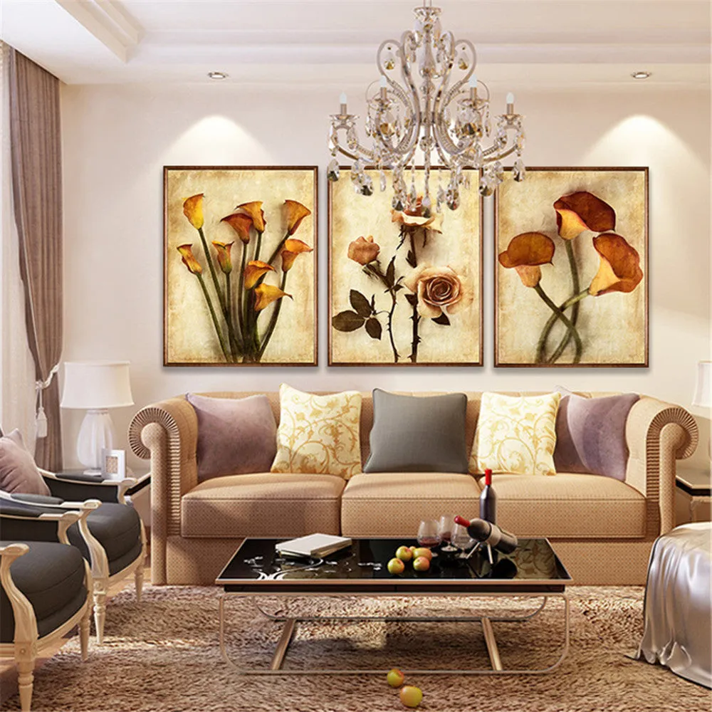 3 Piece Set Frameless Flower Canvas Oil Wall Paintings