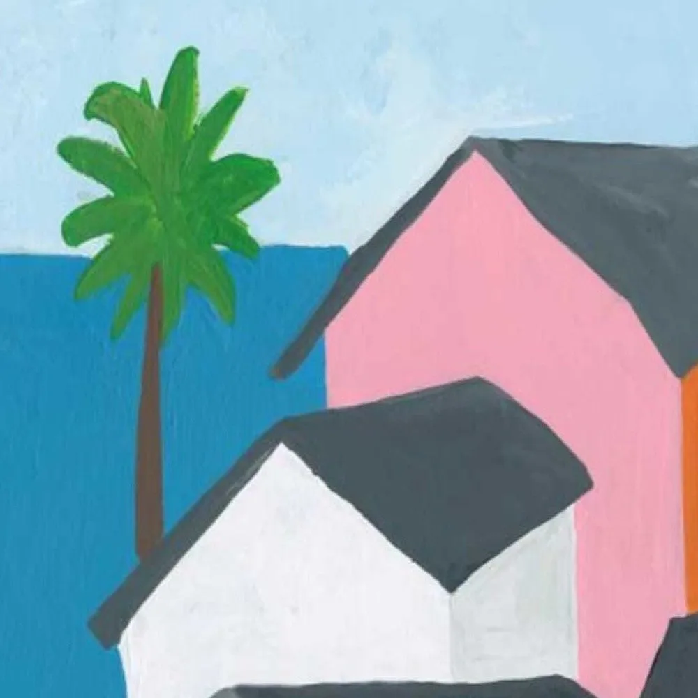 32" Colorful Beachfront Houses Print on Gallery Wrap Canvas Wall Art