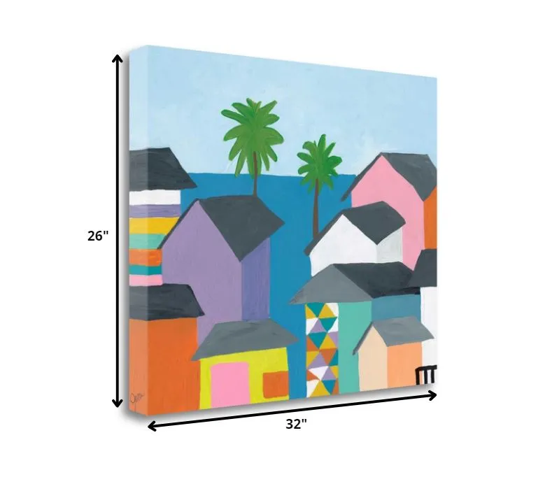 32" Colorful Beachfront Houses Print on Gallery Wrap Canvas Wall Art