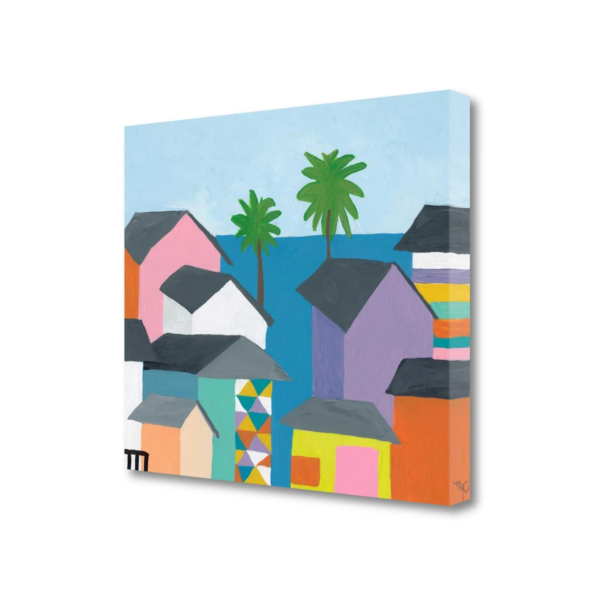 32" Colorful Beachfront Houses Print on Gallery Wrap Canvas Wall Art