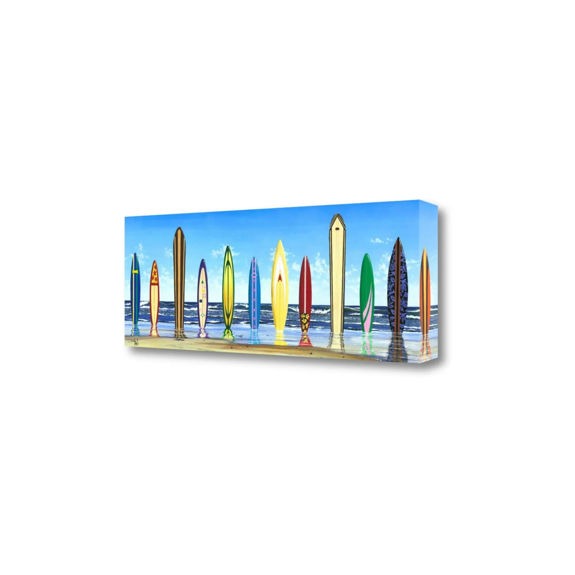 34" Colorful Standing Surfboards on the Beach Gallery Wrap Canvas Wall Art