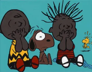 AAUGH! - FOBP - Black Charlie Brown & Snoopy portrait art - Original Acrylic Painting & Wall Decor - Vakseen Art