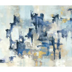 Abstract Navy Gold Paint - Wrapped Canvas Painting Print Mercury Row® Frame Color: Silver Size: 24"H x 36"W Format: Framed Canvas