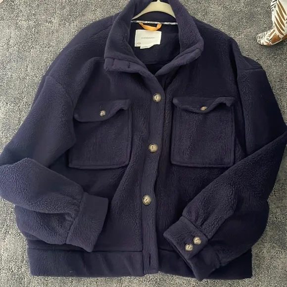 Anthropologie fuzzy blue jacket L