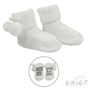 Anti-Slip Terry Socks w/Pom Pom-Printed Sole  (0-12m) (PK12) S522- W