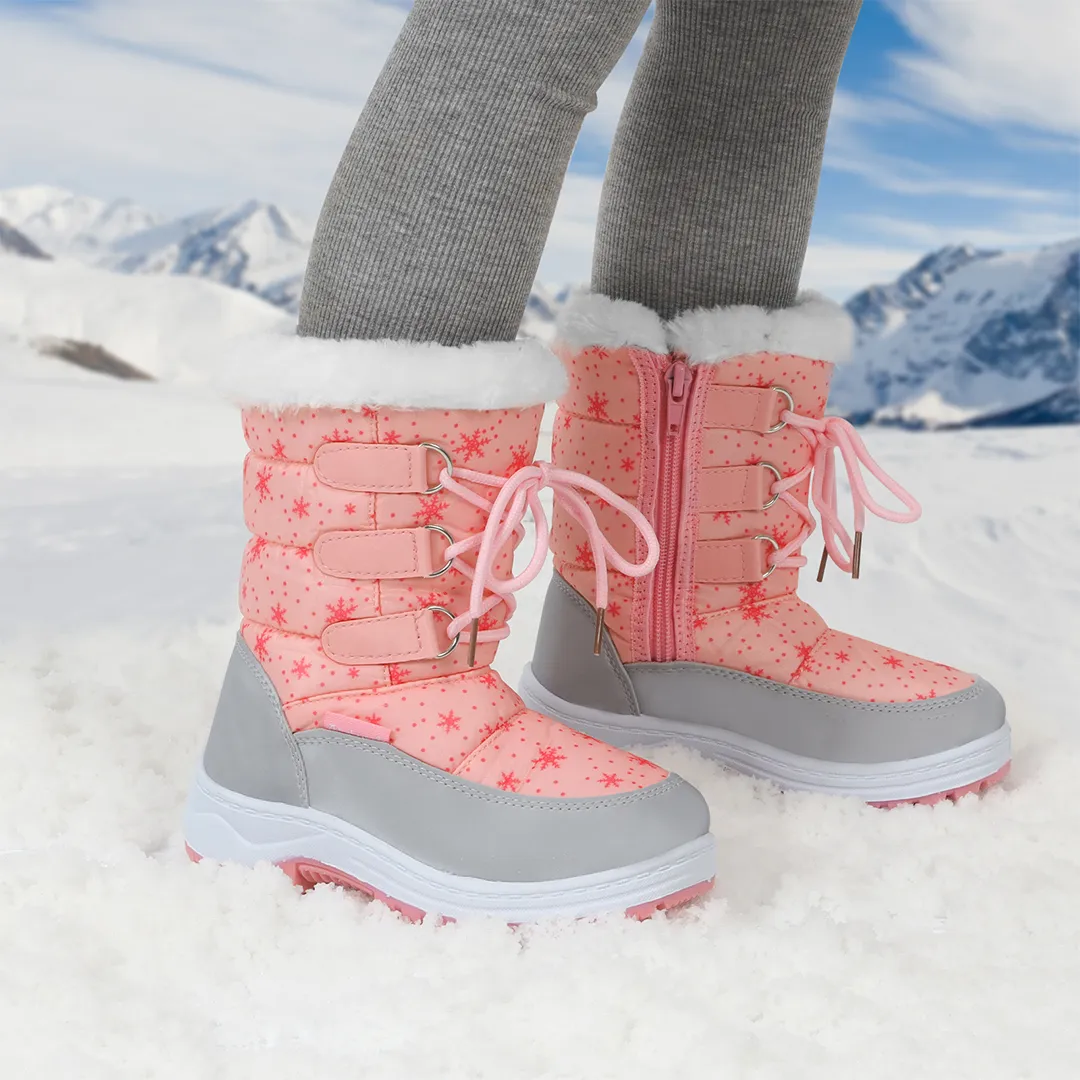 Apakowa Girls Water Resistance Snow Boots with Side Zipper for Toddler/Little Kid-FXJFSZK-H8322-pink