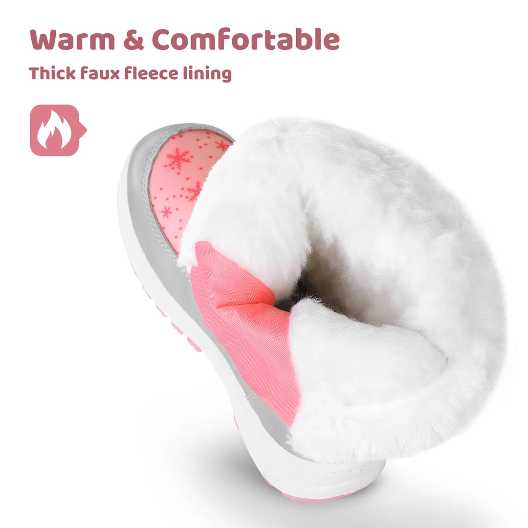 Apakowa Girls Water Resistance Snow Boots with Side Zipper for Toddler/Little Kid-FXJFSZK-H8322-pink