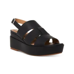 AQUA COLLEGE Womens Black 1&quot; Platform Wide Nadi Wedge Slingback Sandal 9