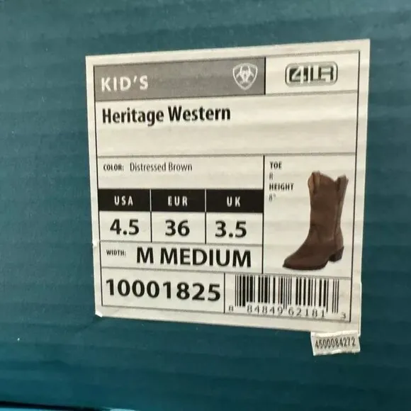 Ariat Heritage Western Boot Brown Size 4.5 M Big Kid