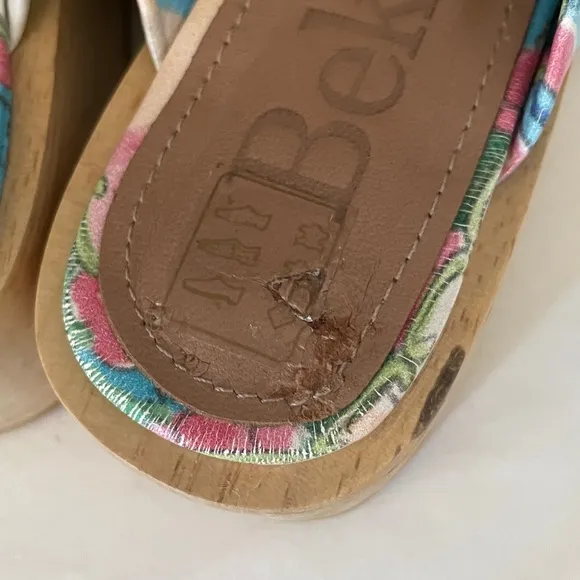 BEKLINA // Gathered leather wooden wedge platform Clog sandal in “Plate” Print
