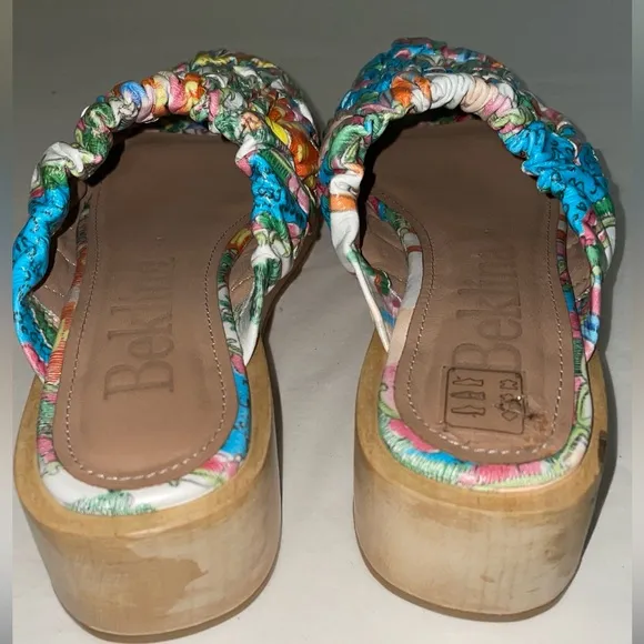 BEKLINA // Gathered leather wooden wedge platform Clog sandal in “Plate” Print