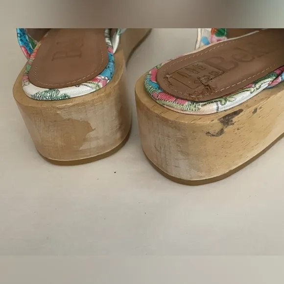 BEKLINA // Gathered leather wooden wedge platform Clog sandal in “Plate” Print