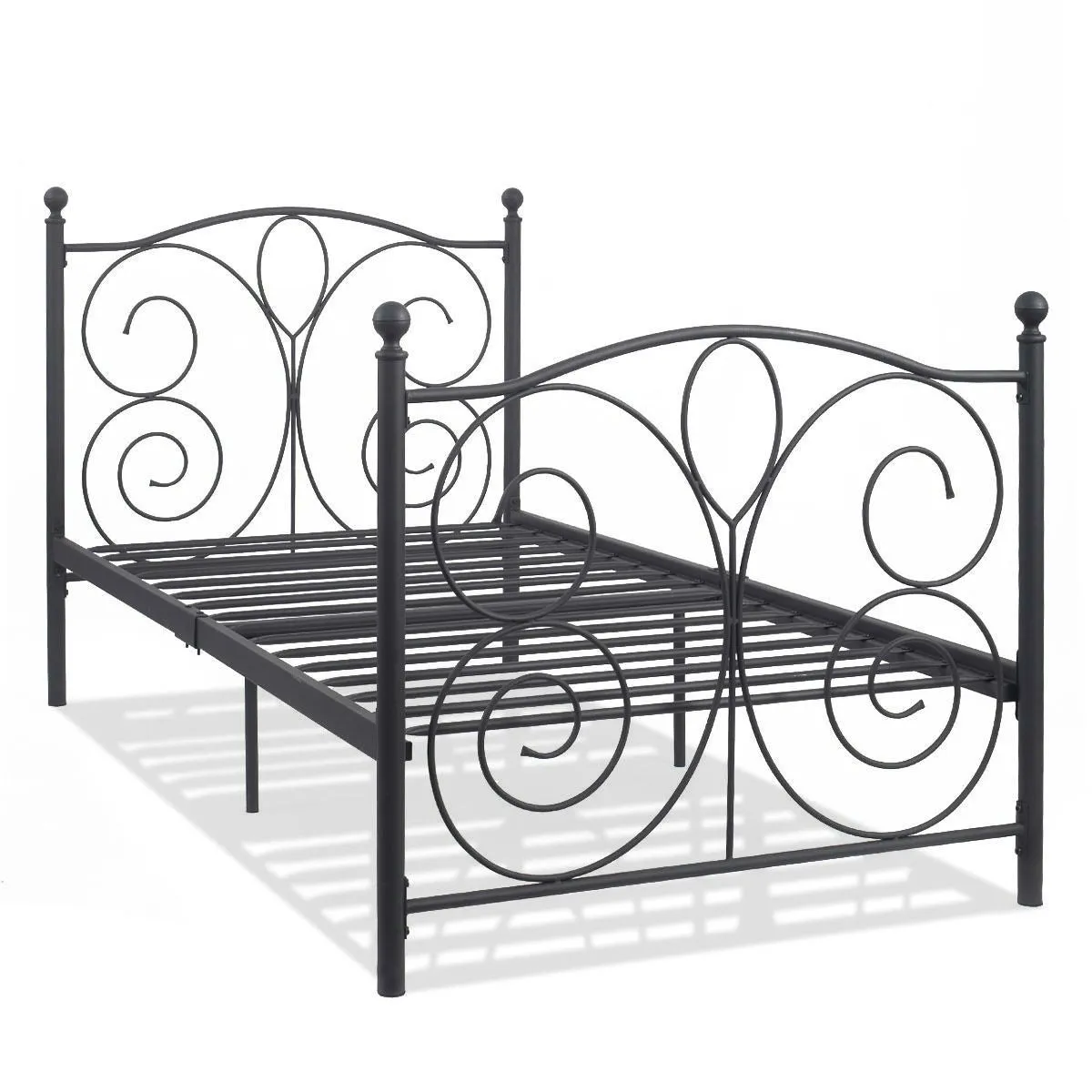 Black Steel Twin Platform Bed Frame with Scroll Heaboard Footboard