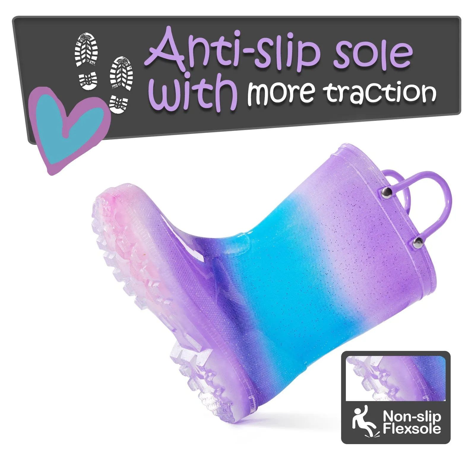 Blue Purple Gradient Glitter Rain Boots Kids