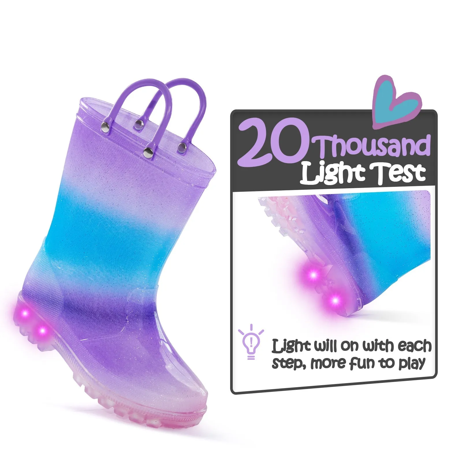 Blue Purple Gradient Glitter Rain Boots Kids