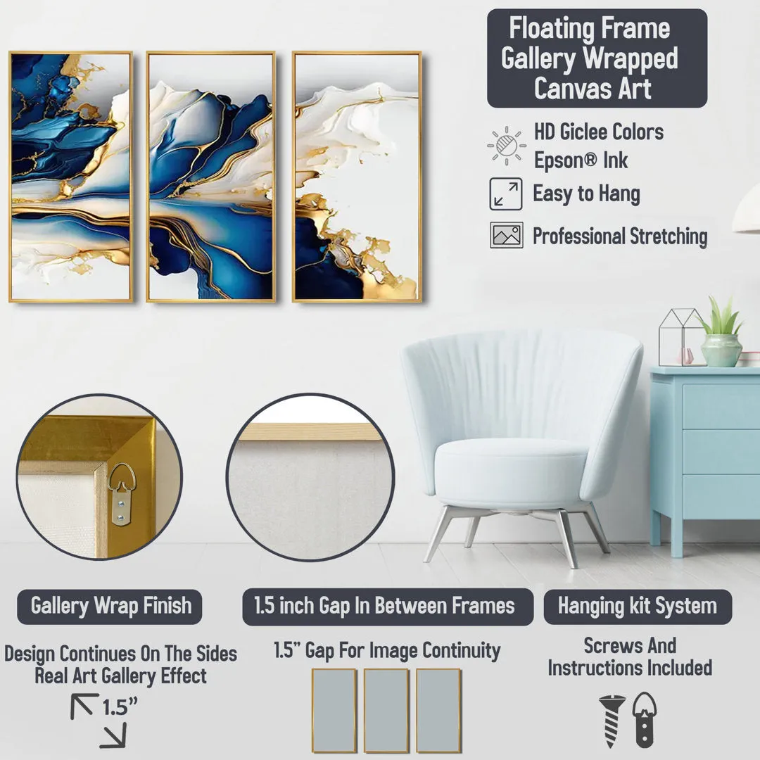 Blue Whale On White IV - Nautical & Coastal Framed Canvas Wall Art Set Of 3 Rosecliff Heights Frame Color: Brown Size: 20" H x 36" W x 1" D