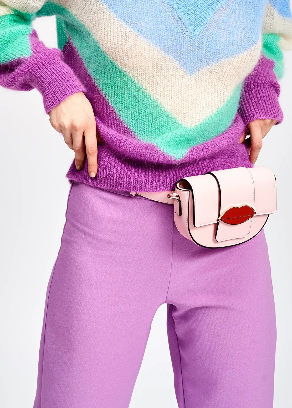 Blue, white and purple v pattern sweater