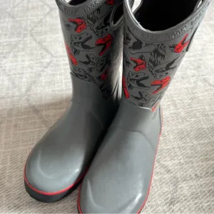 BOGS Big Kids Dinosaur Gray Rain Boots Youth Size 6