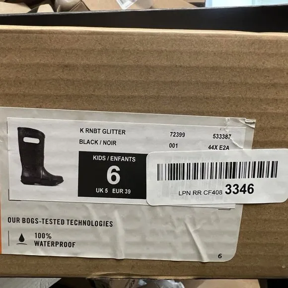 Bogs Girls Rain Boots Glitter Black Size US6 M Big Kid