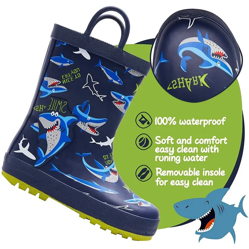 Boy&Girl Rain Boots Waterproof Blue Shark - K KomForme