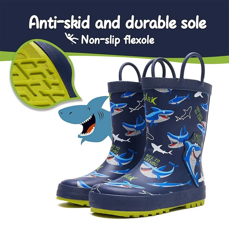 Boy&Girl Rain Boots Waterproof Blue Shark - K KomForme
