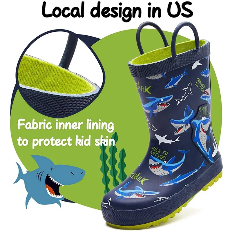 Boy&Girl Rain Boots Waterproof Blue Shark - K KomForme
