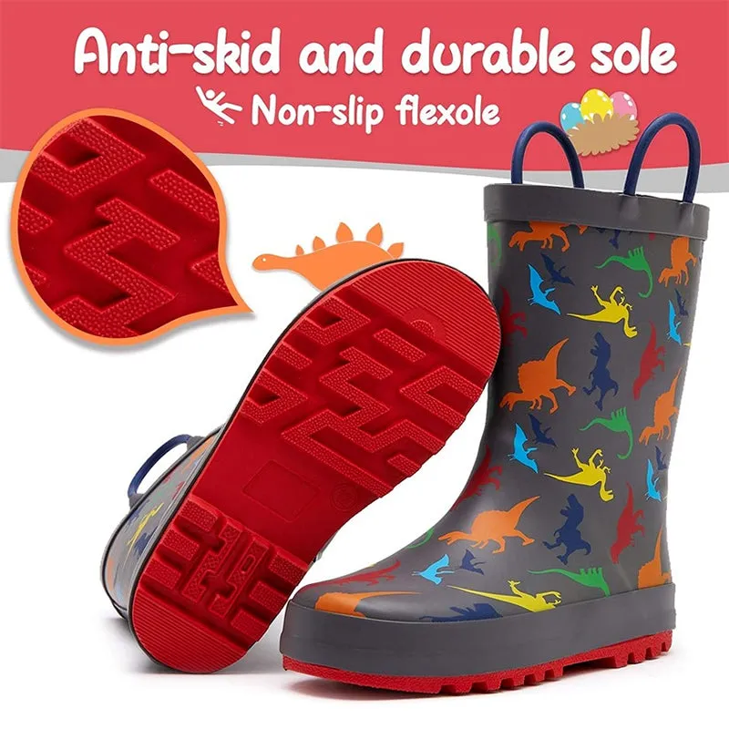 Boy&Girl Rain Boots Waterproof Gray Dinosaur - K KomForme