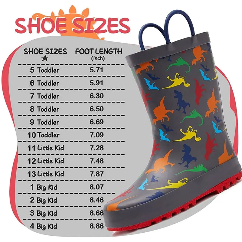 Boy&Girl Rain Boots Waterproof Gray Dinosaur - K KomForme