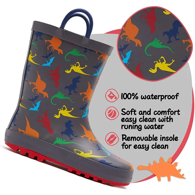 Boy&Girl Rain Boots Waterproof Gray Dinosaur - K KomForme