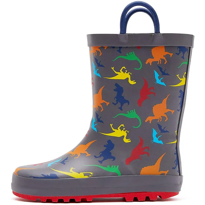 Boy&Girl Rain Boots Waterproof Gray Dinosaur - K KomForme