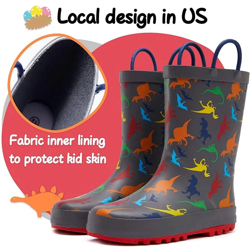 Boy&Girl Rain Boots Waterproof Gray Dinosaur - K KomForme