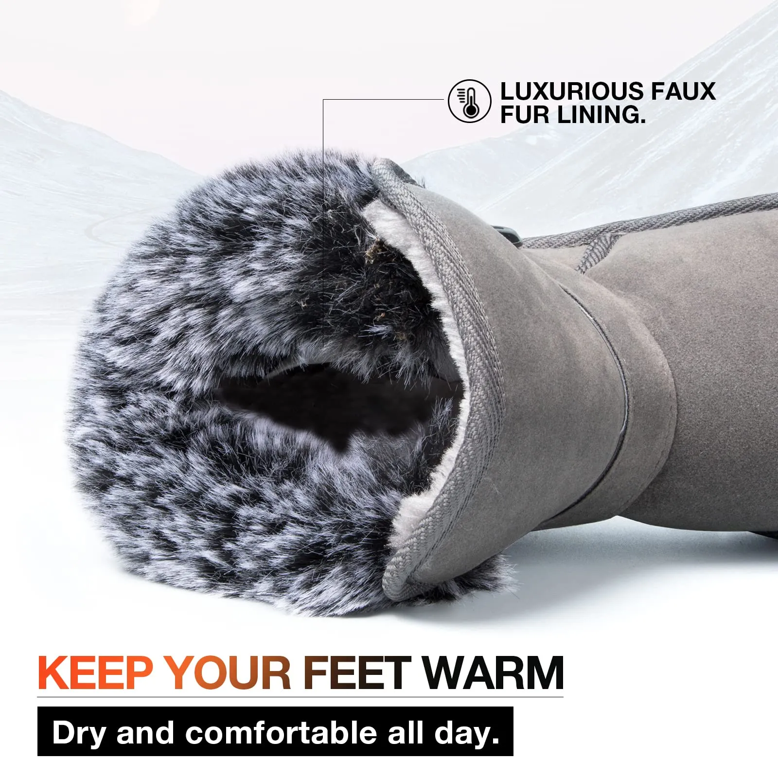 Classic Mid-calf Fur Lining Snow Boots Grey