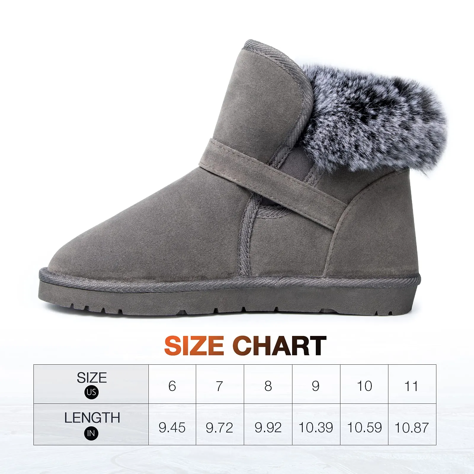 Classic Mid-calf Fur Lining Snow Boots Grey