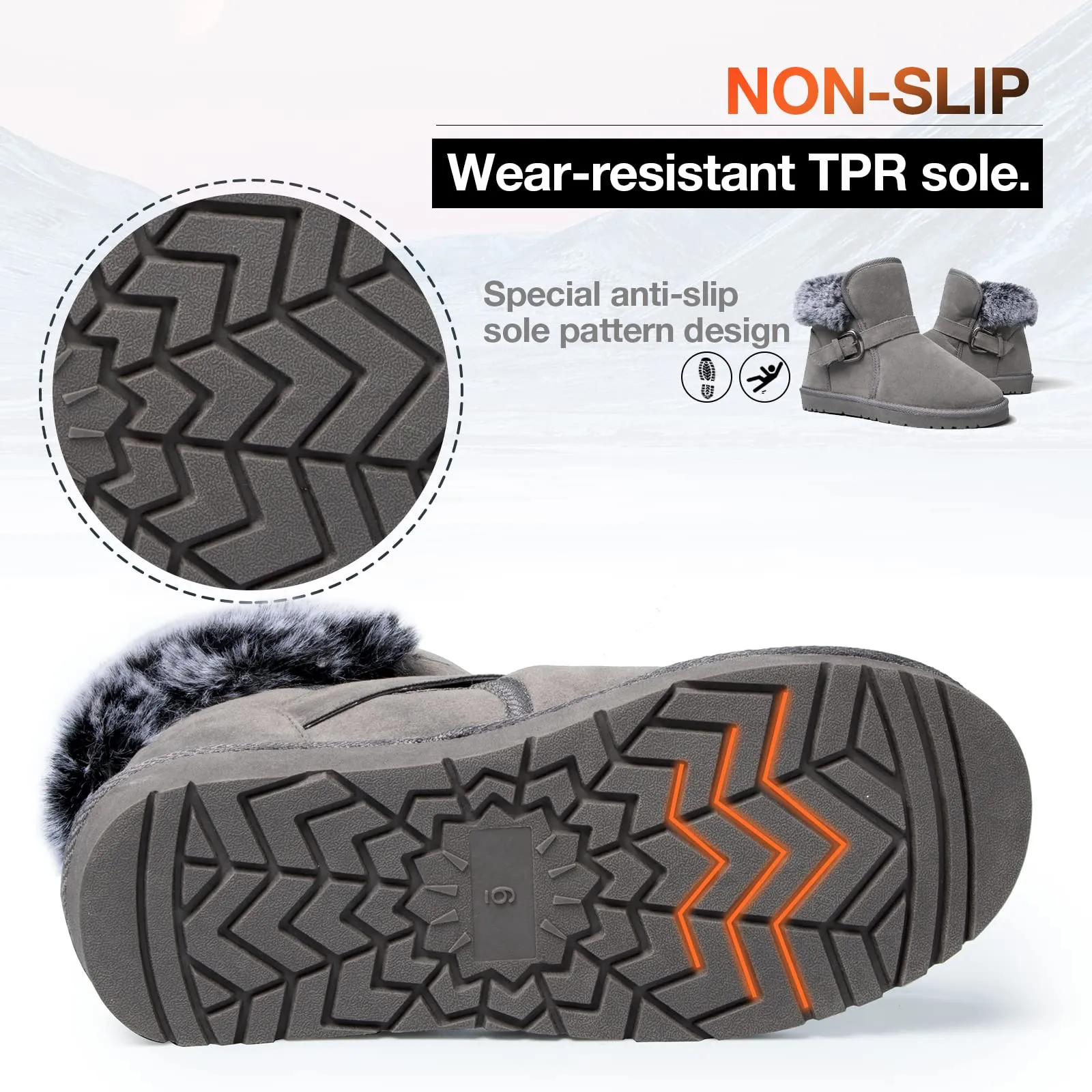 Classic Mid-calf Fur Lining Snow Boots Grey