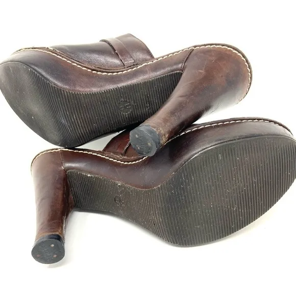 Coach Kaley Brown Leather Heeled Platform Mule Clog Slides Made in Italy