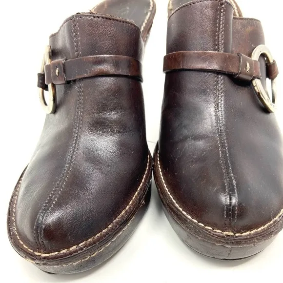 Coach Kaley Brown Leather Heeled Platform Mule Clog Slides Made in Italy
