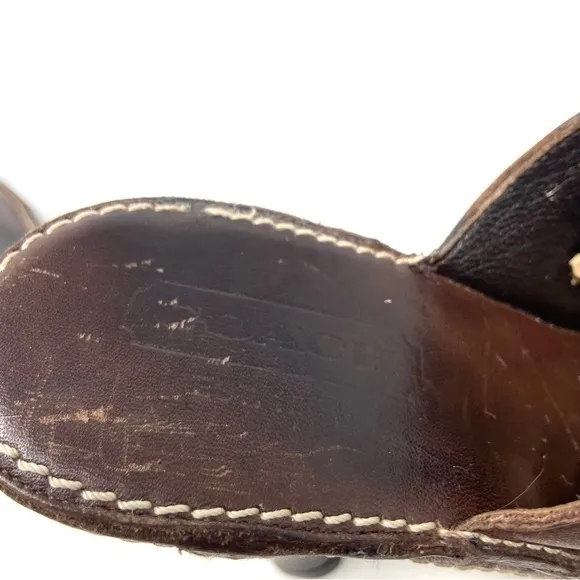 Coach Kaley Brown Leather Heeled Platform Mule Clog Slides Made in Italy