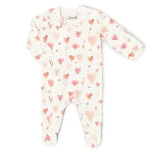 Coccoli Cotton-Modal Zipper Sleeper in Pink Hearts: Size NB to 18M