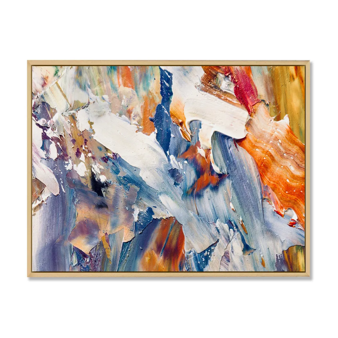 Colorful Abstract Painting Strokes XII - Print on Canvas Wrought Studio™ Size: 12" H x 20" W x 1" D Format: Brown Floater Framed
