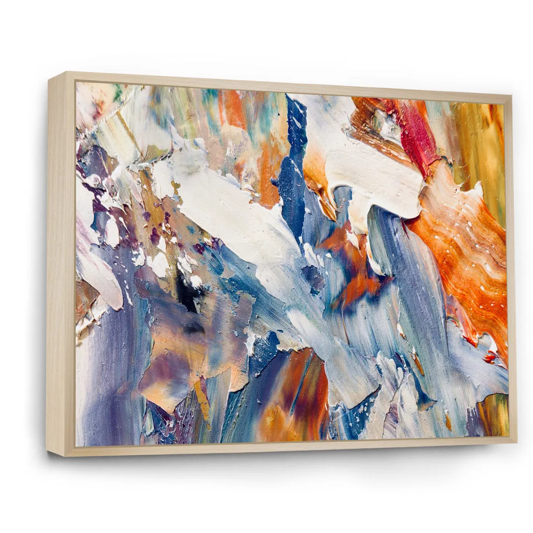 Colorful Abstract Painting Strokes XII - Print on Canvas Wrought Studio™ Size: 12" H x 20" W x 1" D Format: Brown Floater Framed