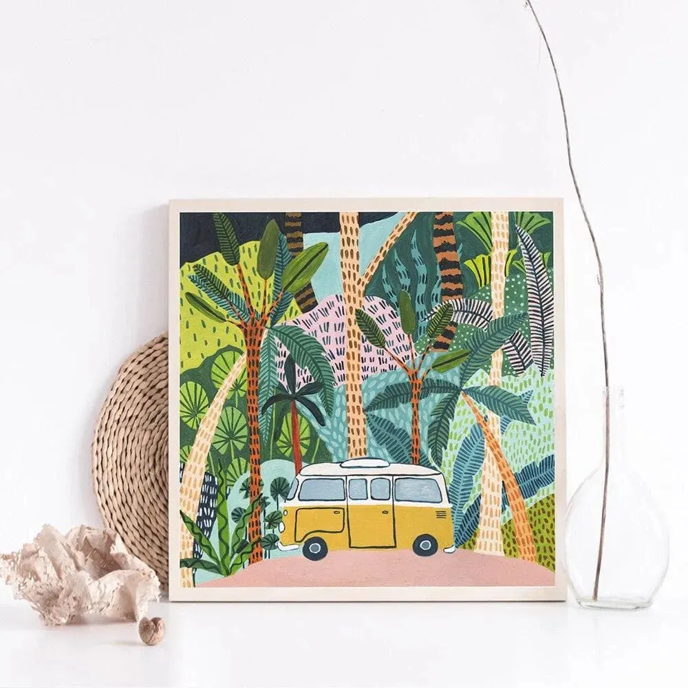 Colorful Botanical Jungle and Camper Van Wall Print