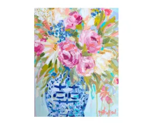 Colorful floral bouquet print on stretched canvas