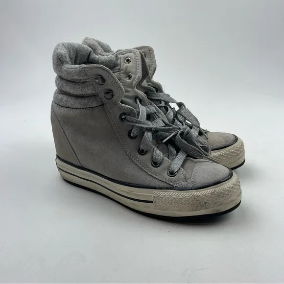CONVERSE All Star HIDDEN WEDGE Womens Size 7.5 Gray Suede Casual Sneaker 544849C