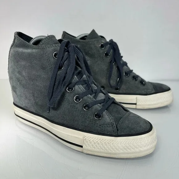 Converse Lux Hidden Wedge Gray Suede Lace Up Sneakers Size 6
