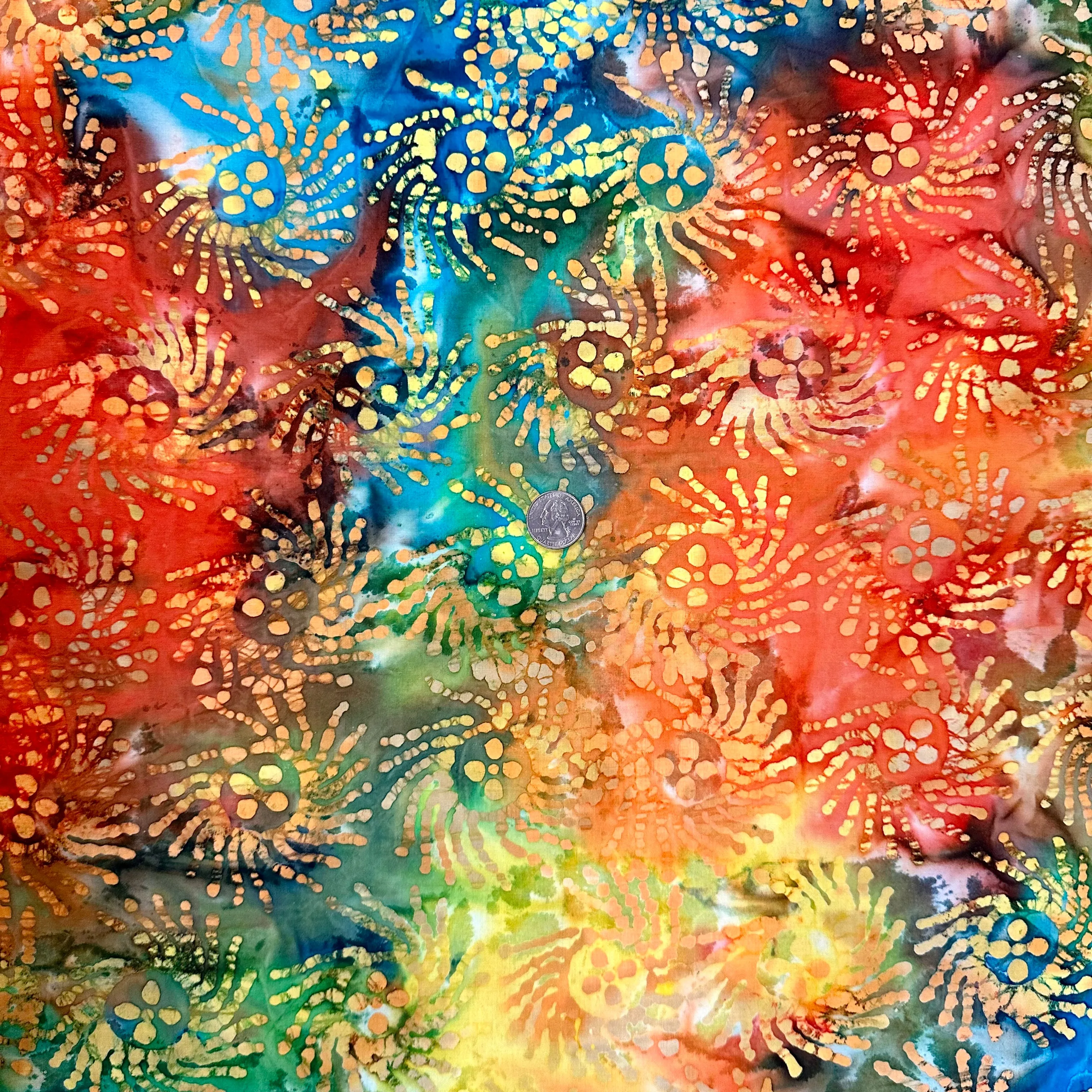 Cotton Fabric BTY Batik Rainbow Sun Flower Light Star Burst Tone Tonal Dot